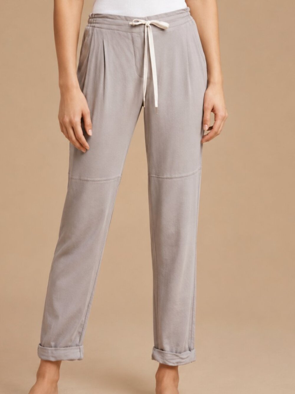 Aritzia Wilfred Silk Trim Drawstring Pants Grey Relaxed Trousers - Size Small